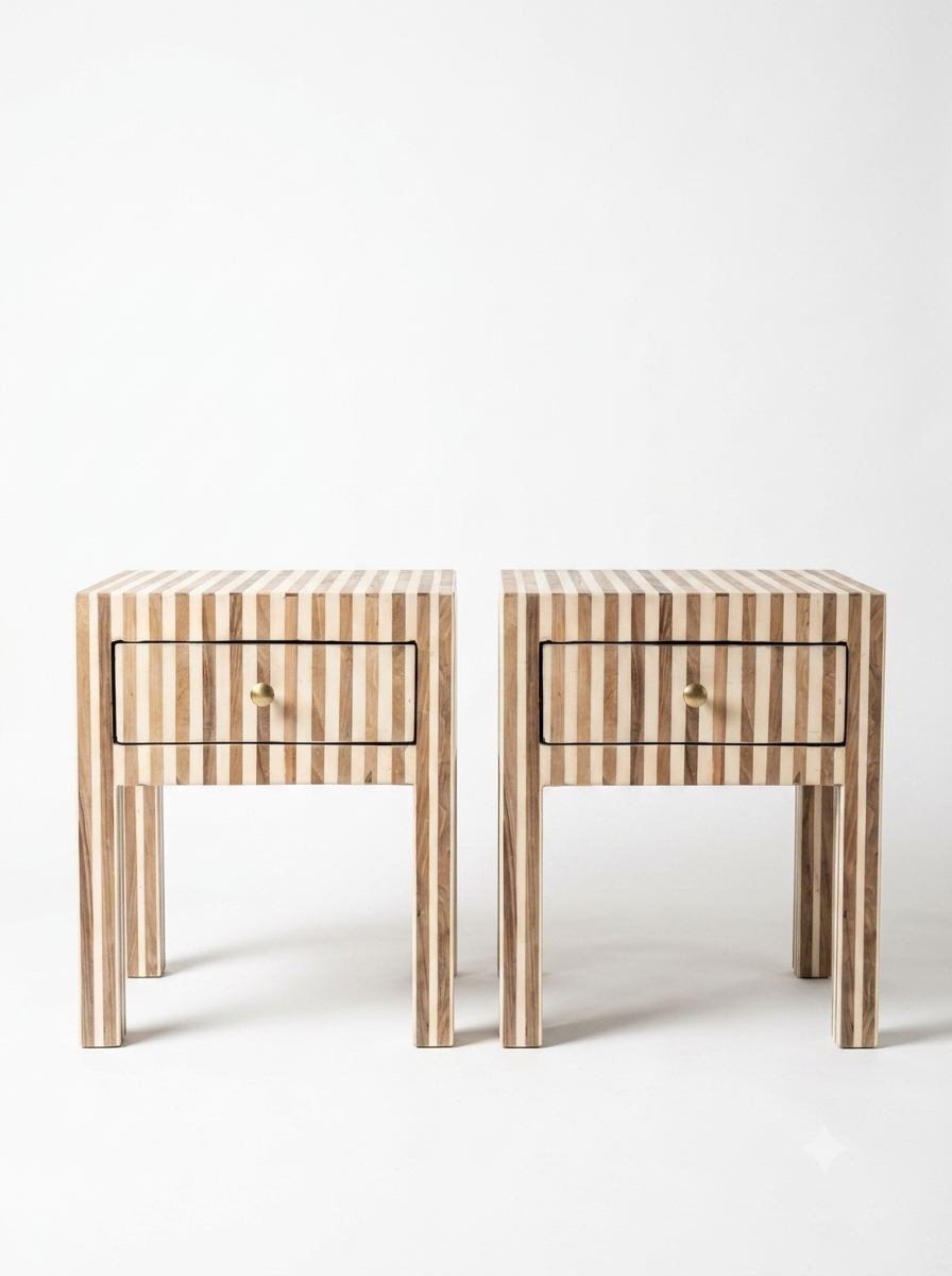 Coppia Comodino "Optical" Legno cedro e Resina