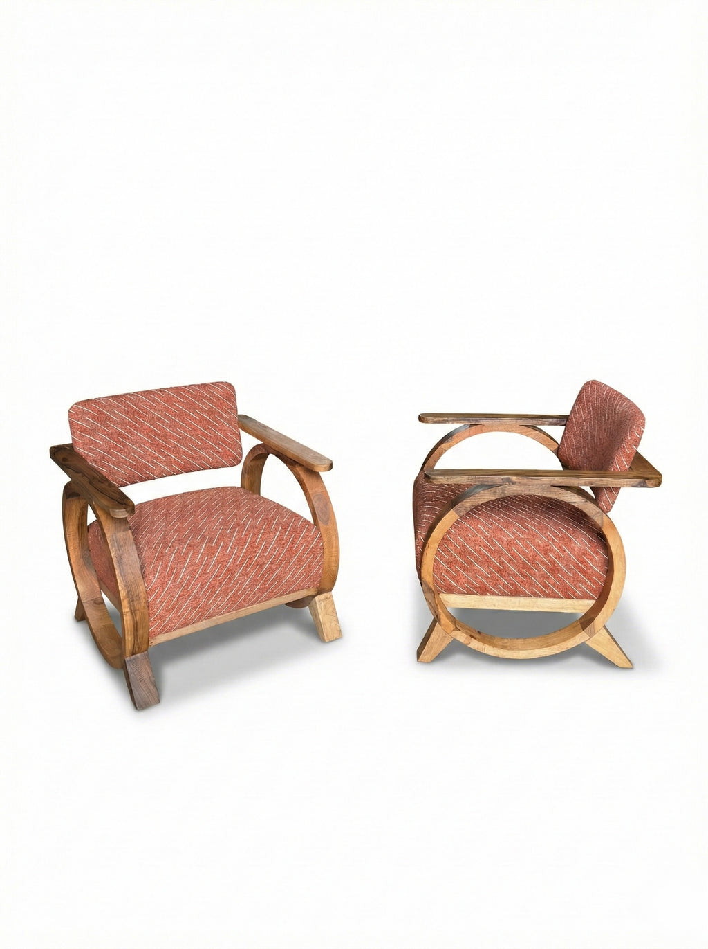 Coppia poltrona Cedro e Tessuto color "Terracotta"