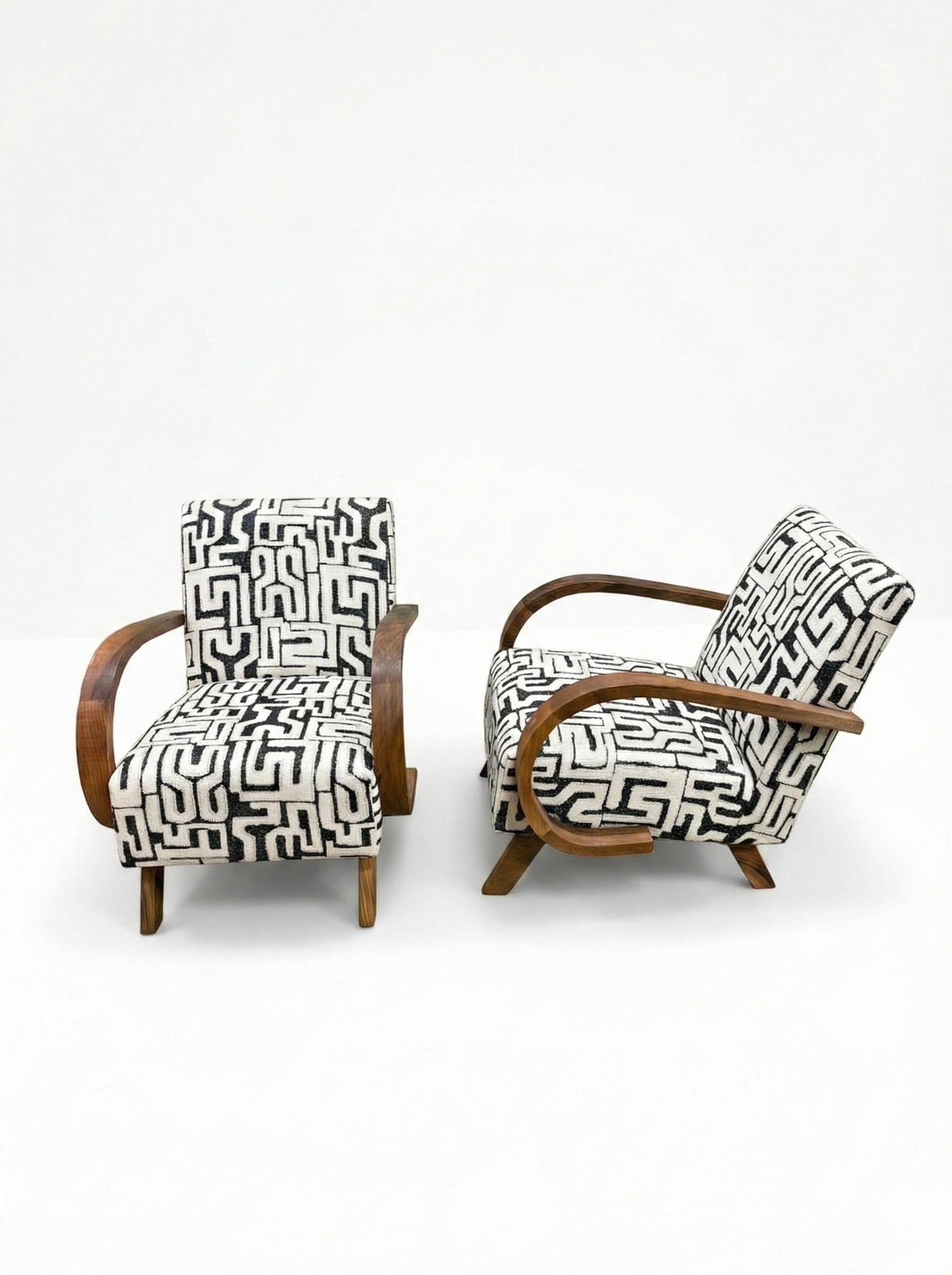 Coppia poltrona Cedro e tessuto color bianco nero