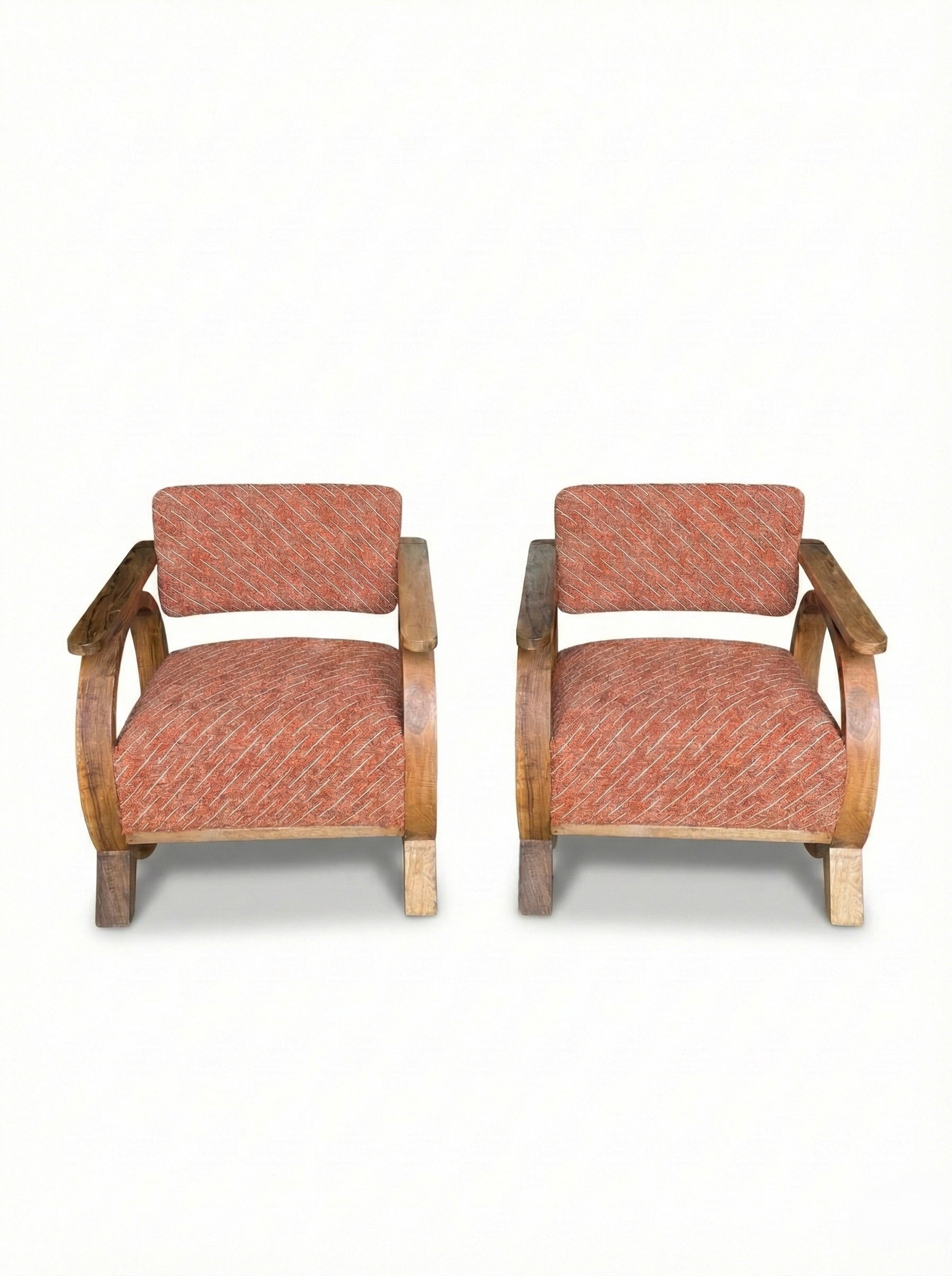 Coppia poltrona Cedro e Tessuto color "Terracotta"