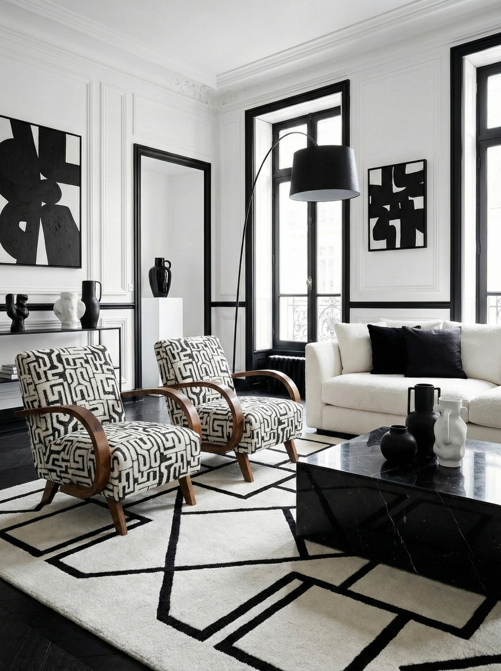 Coppia poltrona Cedro e tessuto color bianco nero