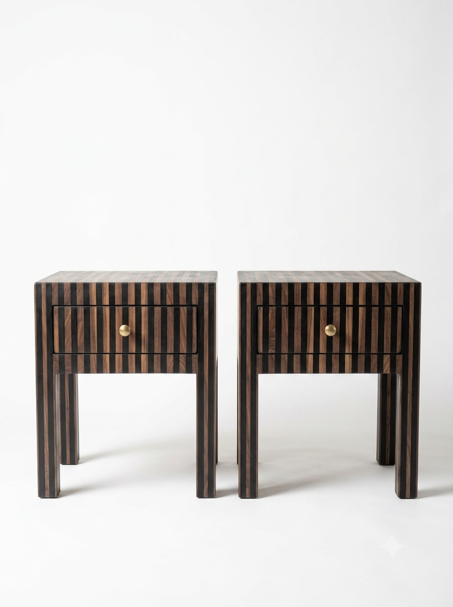 Coppia Comodino "Optical" Legno cedro e Resina