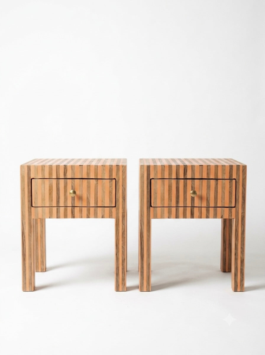 Coppia Comodino "Optical" Legno cedro e Resina