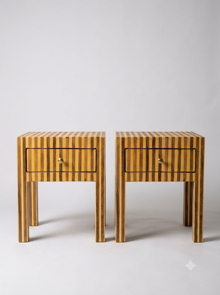 Coppia Comodino "Optical" Legno cedro e Resina