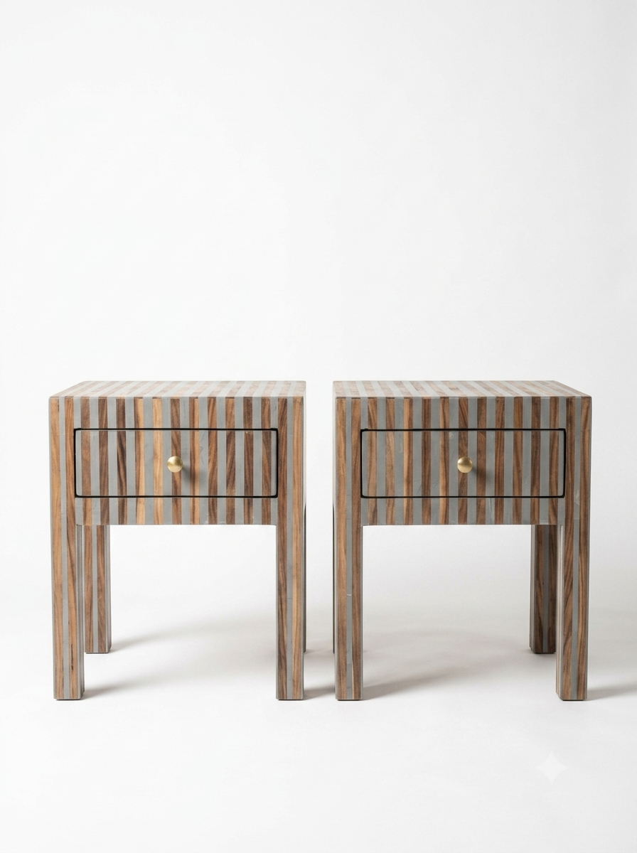 Coppia Comodino "Optical" Legno cedro e Resina
